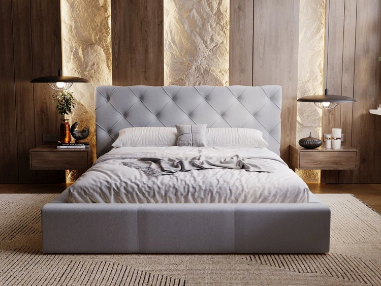 Łóżko tapicerowane z pojemnikiem i stelażem 140x200 Milano Szary