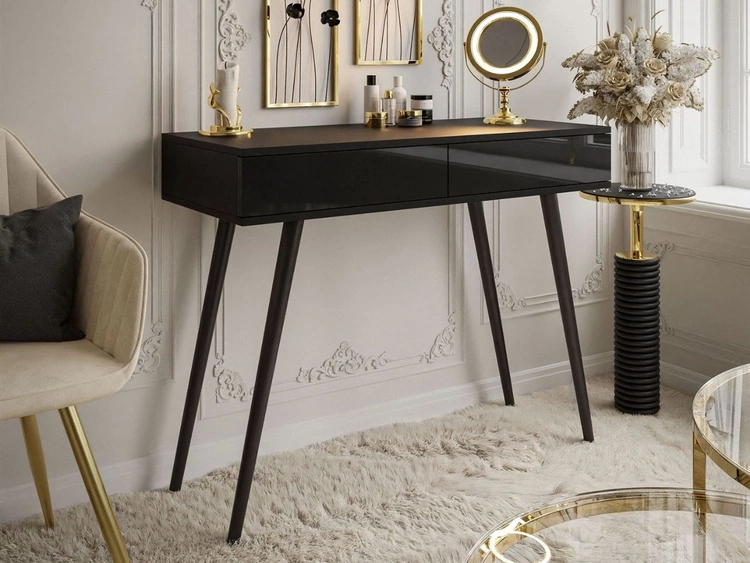 Konsola glamour z szufladami i czarnymi nogami Olivine czarny połysk