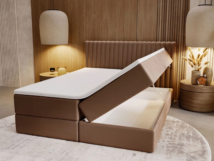 Łóżko kontynentalne z pojemnikiem na pościel 180x200 Marbella brązowe