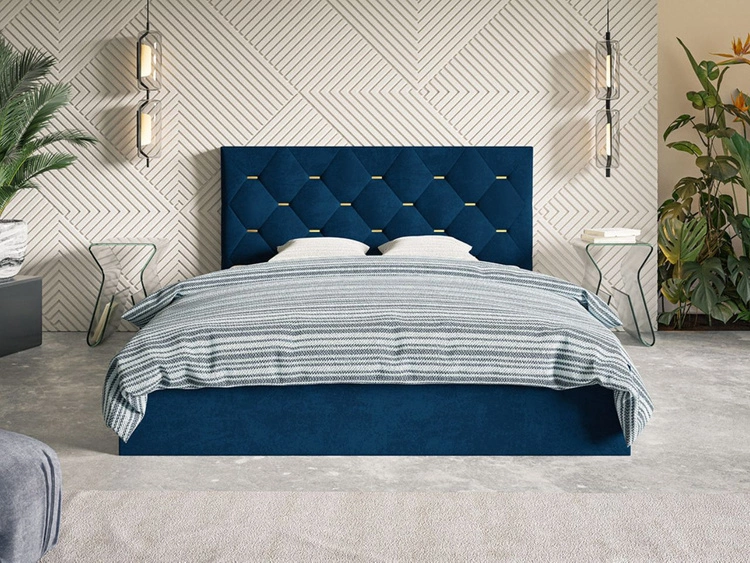 Łóżko tapicerowane z pojemnikiem i stelażem 180x200 Salento granatowe