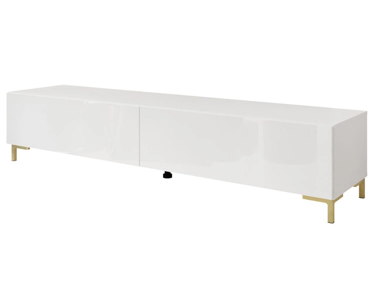 Szafka RTV dwudrzwiowa na złotych nóżkach 175 cm z oświetleniem LED Sorelle Biały połysk