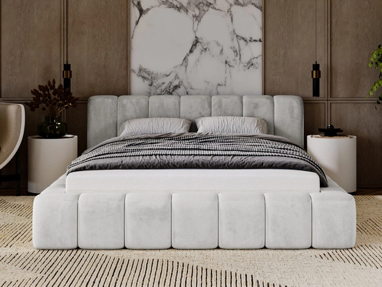 Łóżko tapicerowane z pojemnikiem na pościel 180x200 Ibiza Jasnoszare