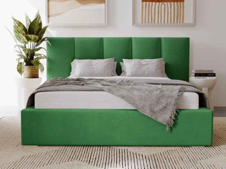 Łóżko tapicerowane z pojemnikiem i stelażem 160x200 cm Lizbona Zielone