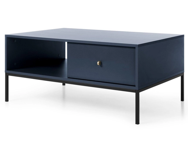 Stolik kawowy z szufladą na czarnych nóżkach Amor Granatowy