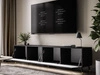Szafka RTV pod telewizor z drzwiczkami i oświetleniem LED na czarno-złotych nóżkach 200 cm Noaé Czarny Połysk