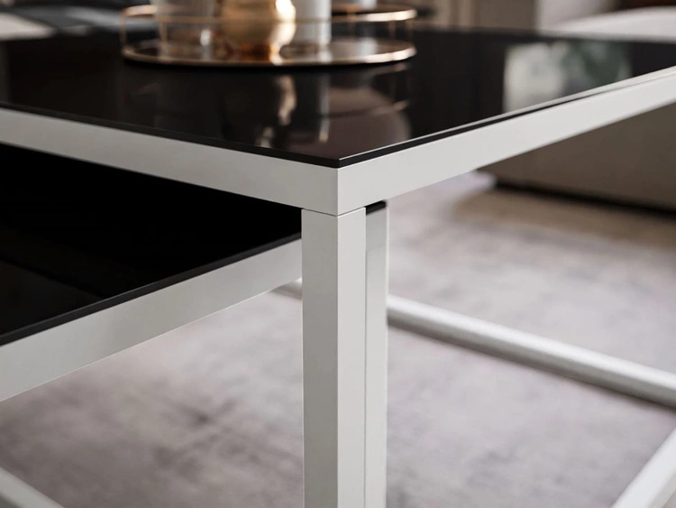 Stolik kawowy na białym stelażu z szklanym blatem Asumi Czarny 35x41