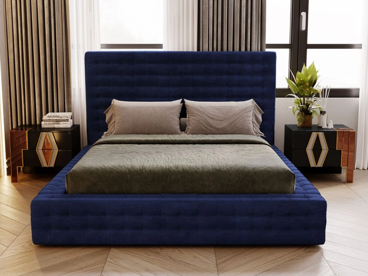 Łóżko tapicerowane z pojemnikiem i stelażem 120x200 Barbados Niebieskie