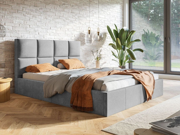 Łóżko tapicerowane z pojemnikiem i stelażem 120x200 Malo jasnoszare