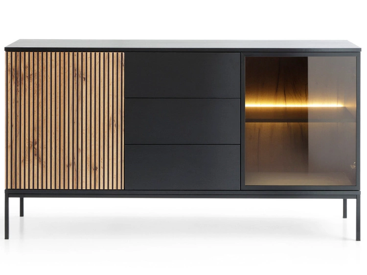 Komoda z drzwiami i szufladami i oświetleniem LED Deo Dąb Wotan