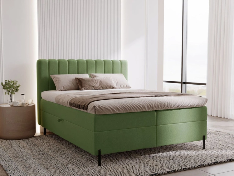 Łóżko kontynentalne z pojemnikiem na pościel 140x200 Primavera Zielone