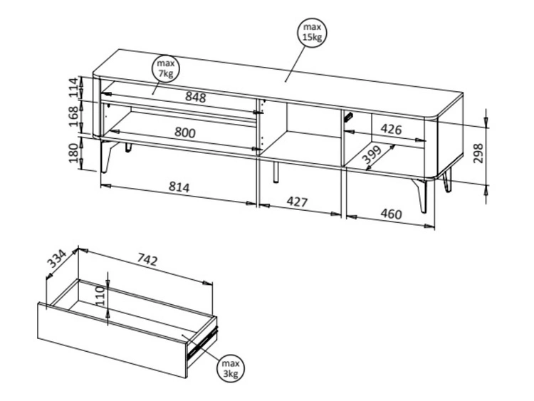 Szafka RTV pod telewizor z szafkami 180 cm Arelis Kaszmir, Orzech Royal
