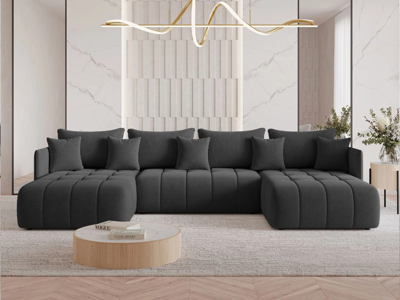 Narożnik U z funkcją spania i pojemnikiem Ardi U Antracytowy