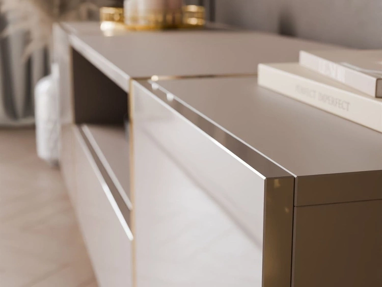 Szafka RTV w stylu glamour dwudrzwiowa z szufladą Lunelie kaszmir połysk