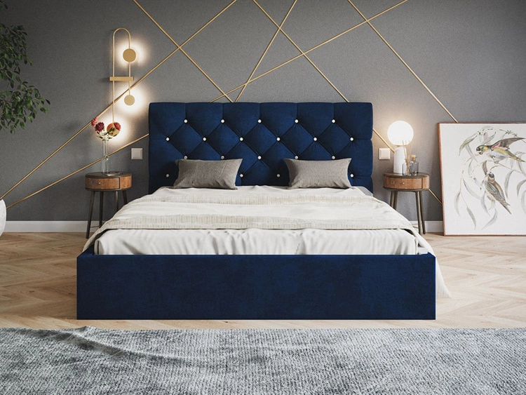 Łóżko tapicerowane z pojemnikiem i stelażem 120x200 Selva Ciemny niebieski