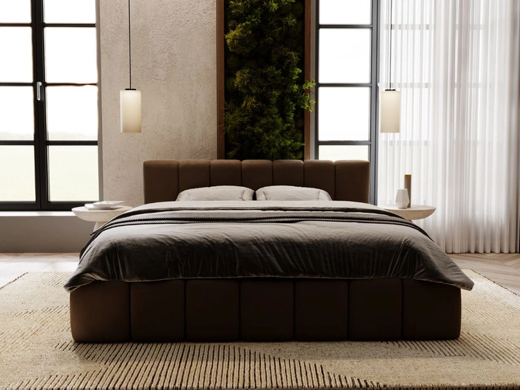 Łóżko tapicerowane z pojemnikiem i stelażem 120x200 Split Brązowy