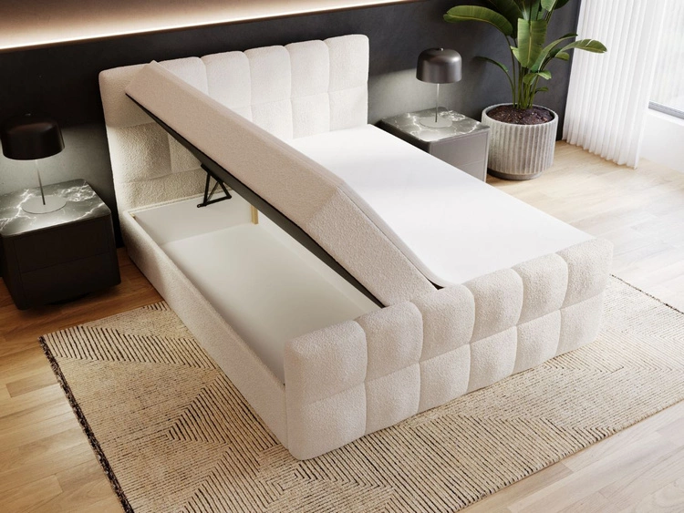 Łóżko kontynentalne z pojemnikiem na pościel 160x200 Alicante w tkaninie bouclé Beżowe