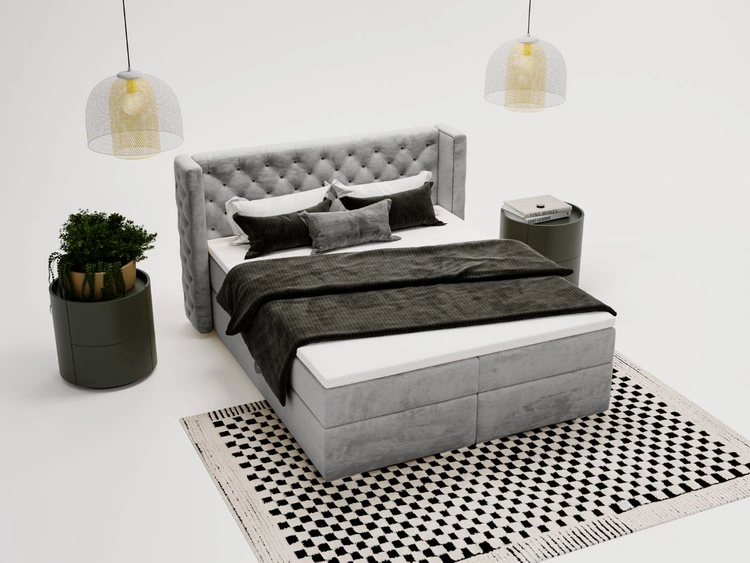 Łóżko kontynentalne z pojemnikiem na pościel 120x200 cm Lion Szare