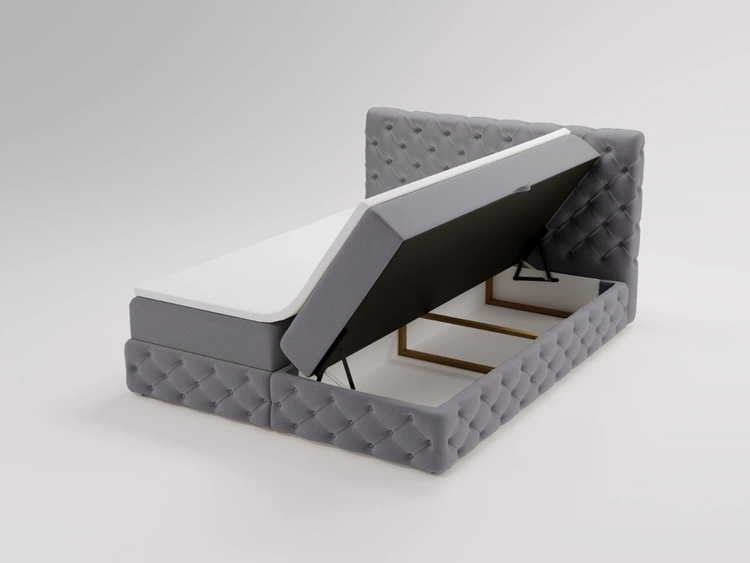 Łóżko kontynentalne z pojemnikiem na pościel 140x200 cm Canolo Szare