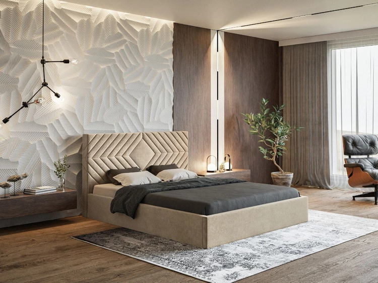 Łóżko tapicerowane z pojemnikiem i stelażem 120x200 Loris Beżowe