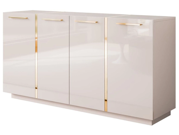 Czterodrzwiowa komoda 158 cm w stylu glamour ze złotymi uchwytami Lunelie kaszmir połysk