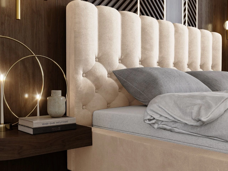 Łóżko tapicerowane z pojemnikiem i stelażem 200x200 cm Roma Beżowe