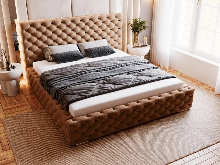 Łóżko tapicerowane z pojemnikiem i stelażem 180x200 Astra Brązowy