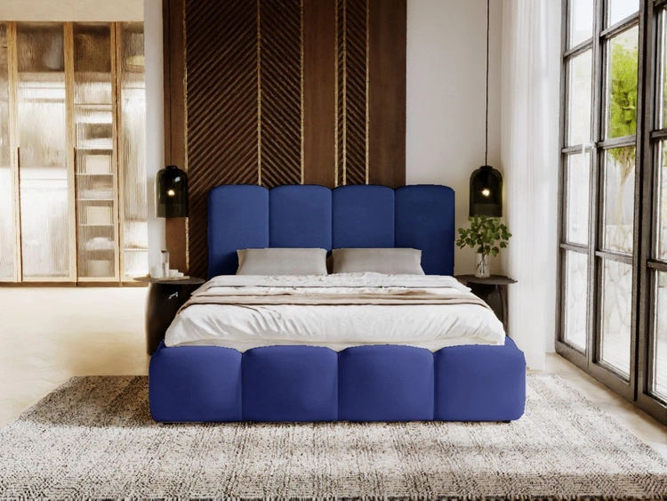 Łóżko tapicerowane z pojemnikiem i stelażem 180x200 Galli Niebieskie