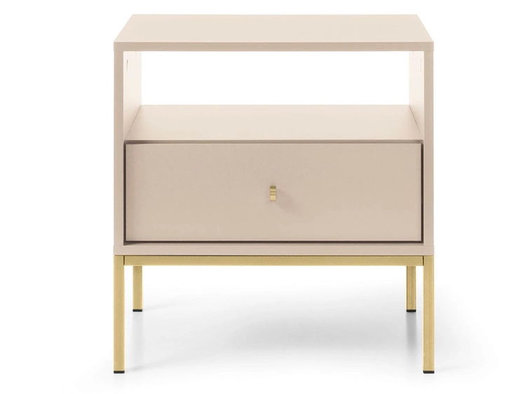 Stolik nocny z szufladą na złotych nóżkach Amor Beż piaskowy