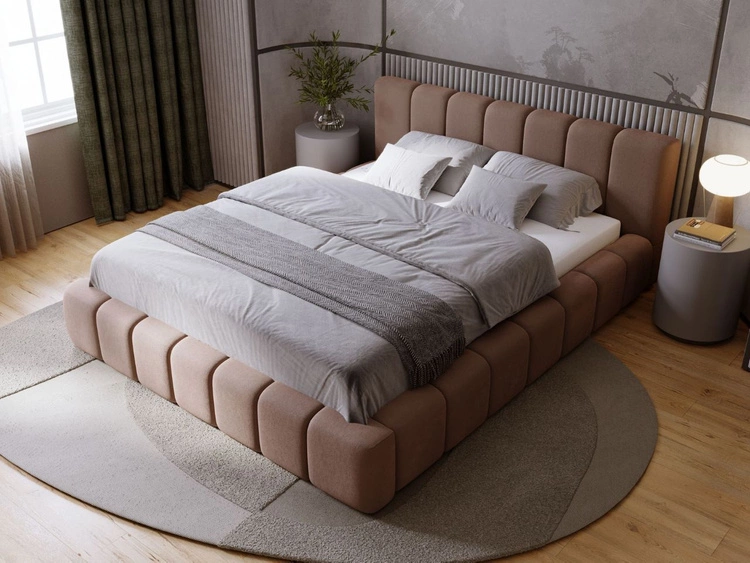 Łóżko tapicerowane z pojemnikiem i stelażem 160x200 Orio Brązowy