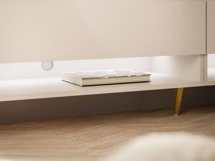 Szafka RTV do salonu 180 cm ze złotymi nóżkami i oświetleniem LED Aurelie Kaszmir mat