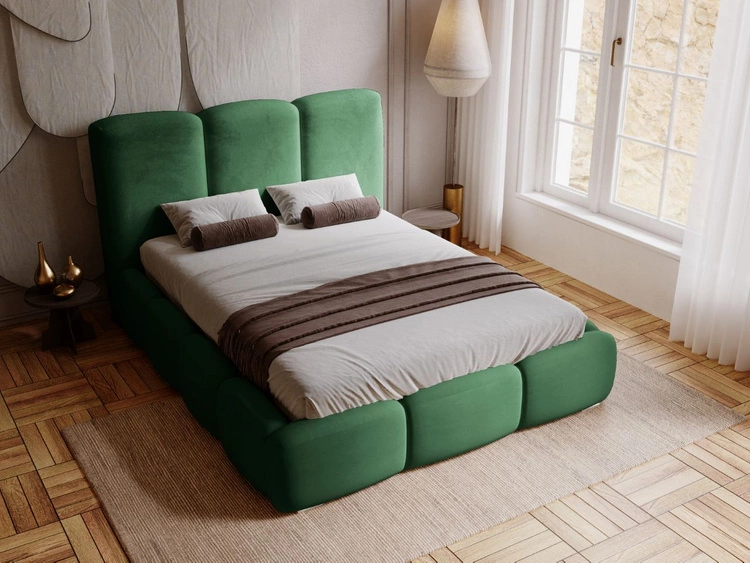 Łóżko tapicerowane z pojemnikiem i stelażem 160x200 cm Bubble Zielone