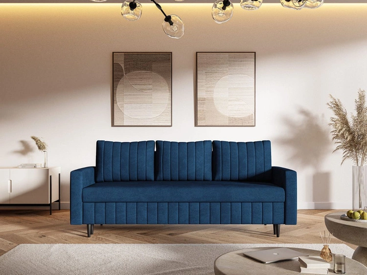 Kanapa z funkcją spania i pojemnikiem na pościel Castelo granatowa