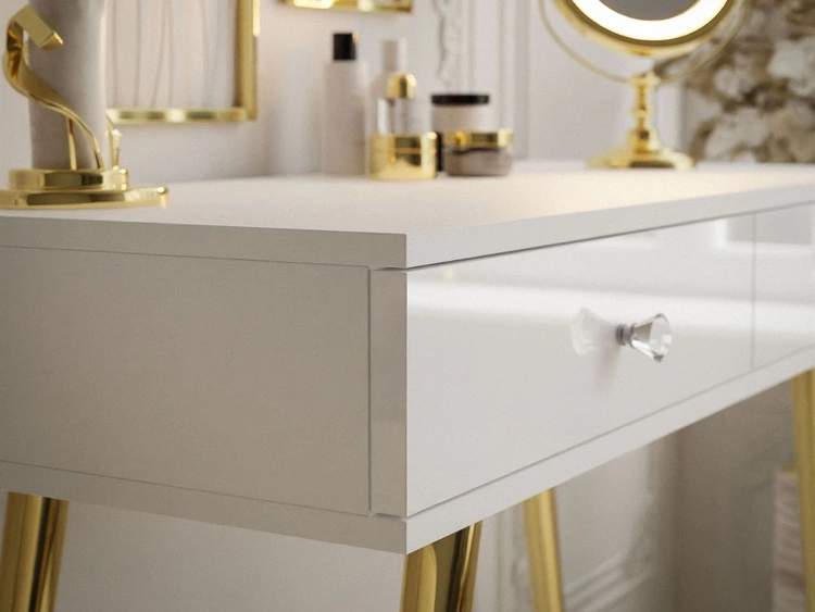 Konsola glamour z szufladami i kryształowymi uchwytami Olivine biały połysk