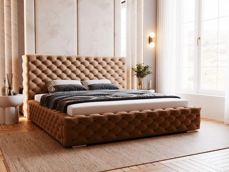 Łóżko tapicerowane z pojemnikiem i stelażem 180x200 Astra Brązowy