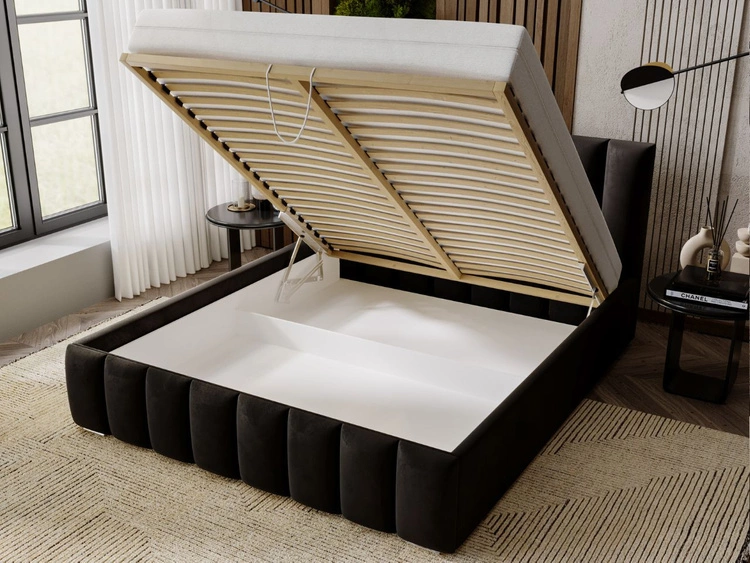 Łóżko tapicerowane z pojemnikiem i stelażem 160x200 Neos Czarne