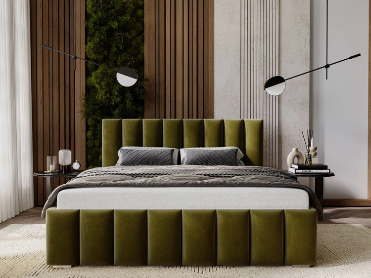 Łóżko tapicerowane z pojemnikiem i stelażem 200x200 Neos Zielone