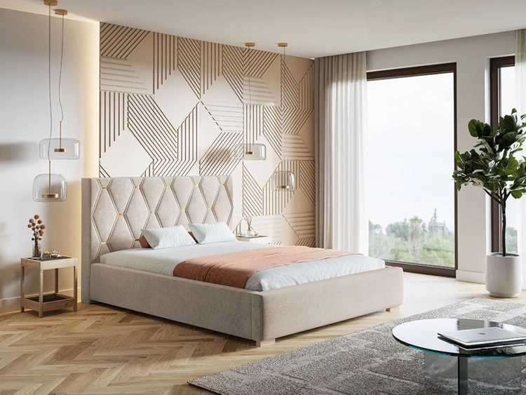 Łóżko tapicerowane z pojemnikiem i stelażem 180x200 Tasso Beżowe