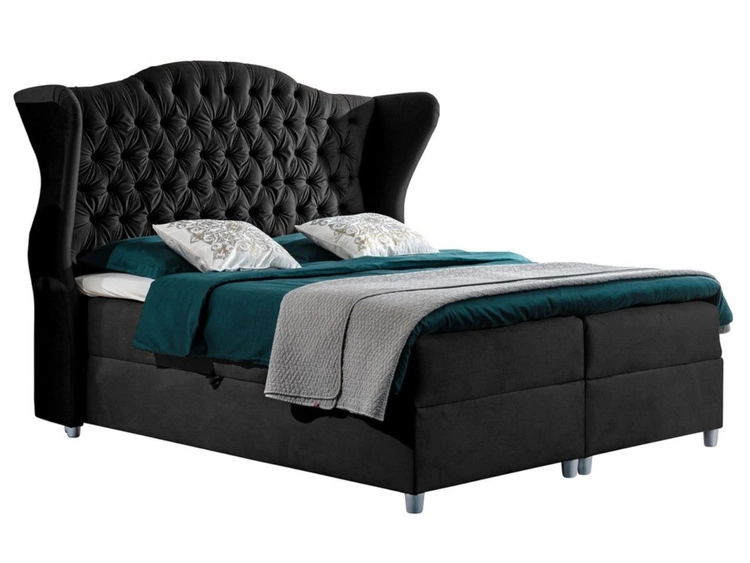 Łóżko kontynentalne z pojemnikiem na pościel 140x200 Kate Czarne