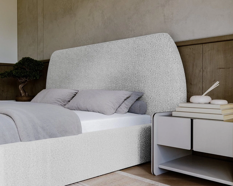 Łóżko tapicerowane z pojemnikiem i stelażem 120x200 cm Blossom Jasnoszare