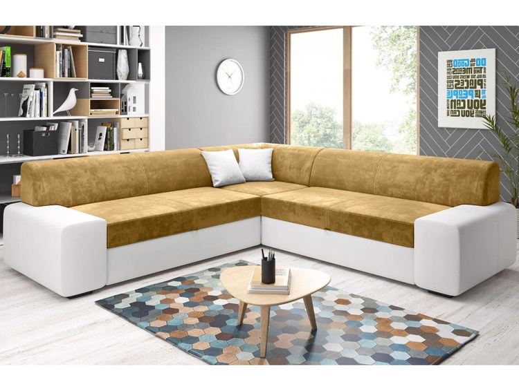 Narożnik L Lewy z funkcją spania i pojemnikiem Fresto Maxi Żółty, Biały