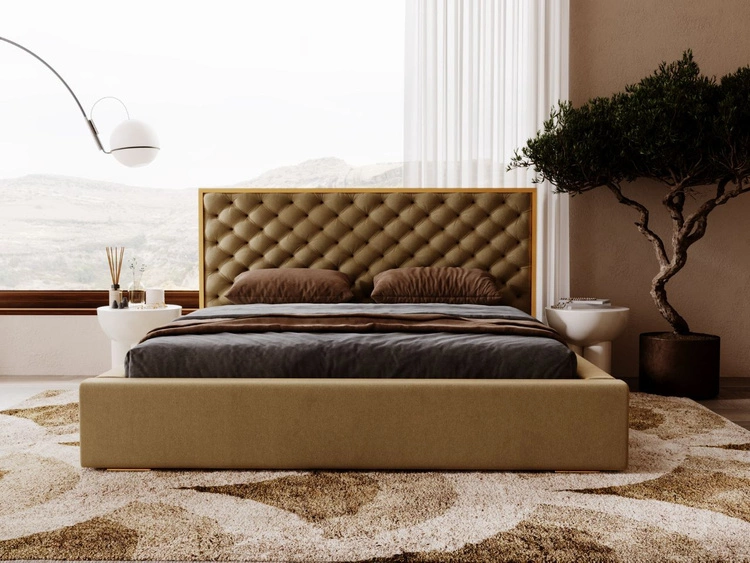 Łóżko tapicerowane z pojemnikiem i stelażem 200x200 Bonito Brązowy