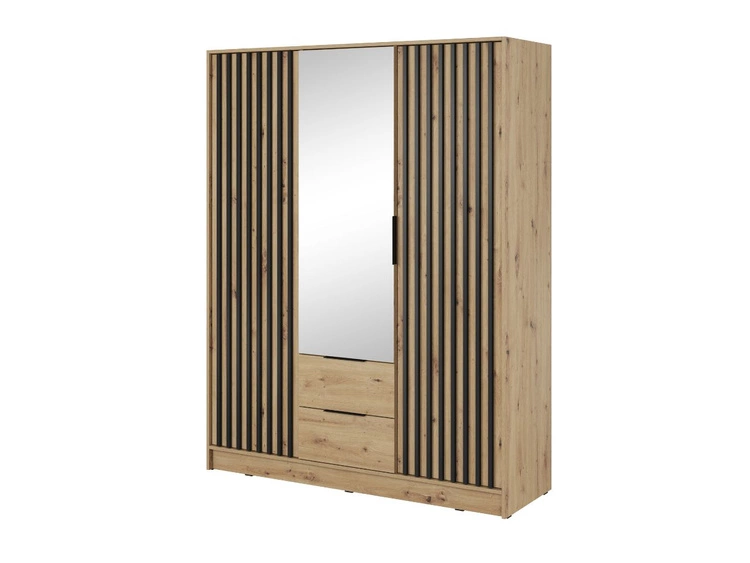 Szafa trzydrzwiowa z drzwiami uchylnymi 155 cm Macron Dąb Artisan z lustrem i lamelami