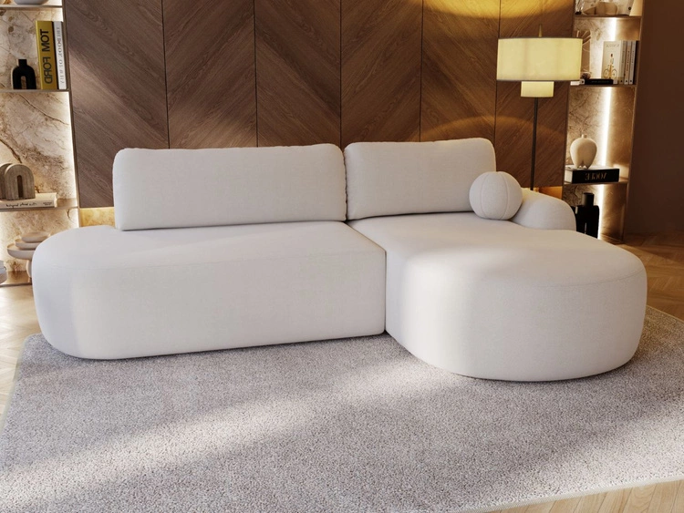 Narożnik L Prawy z funkcją spania i pojemnikiem Aurio O Biały