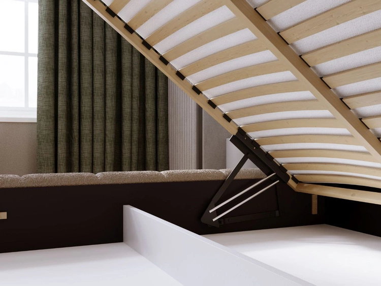 Łóżko tapicerowane z pojemnikiem i stelażem 140x200 Orio Brązowy