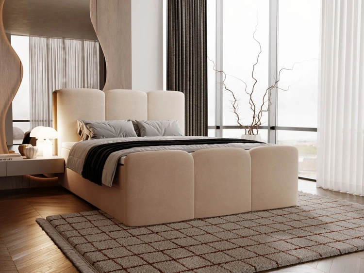 Łóżko kontynentalne z pojemnikiem na pościel 140x200 Campi Beżowe