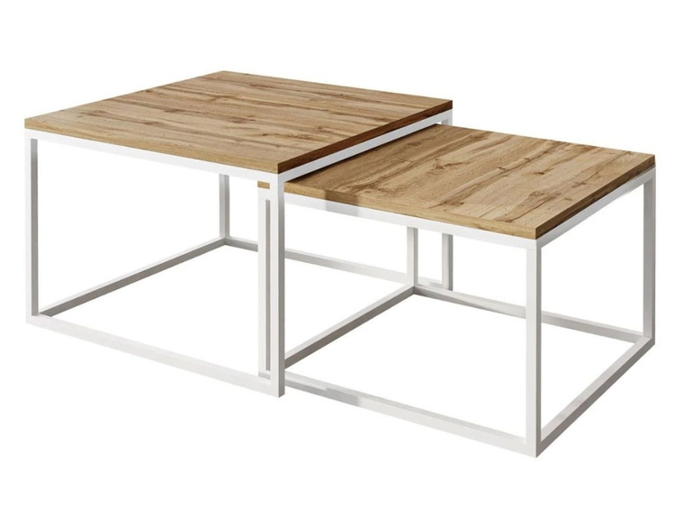 Stolik kawowy na białym stelażu Asumi Dąb Wotan 40x46