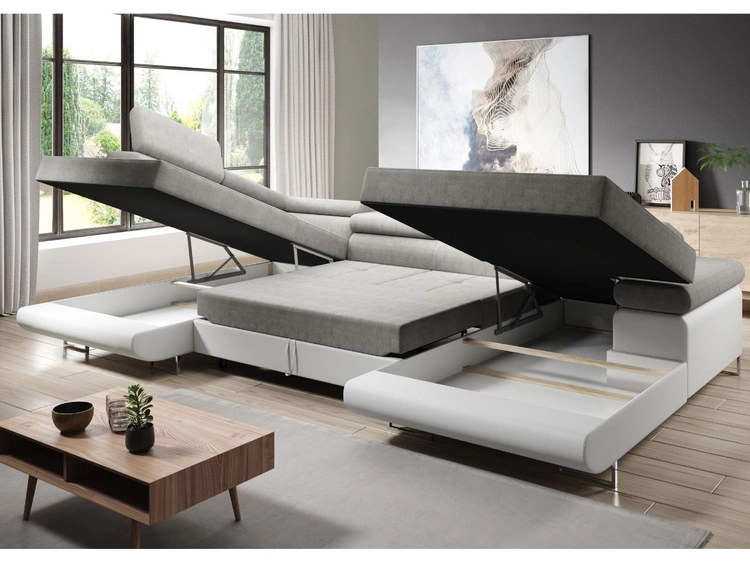 Narożnik U lewy z funkcją spania i pojemnikiem Solam U Szary, Biały