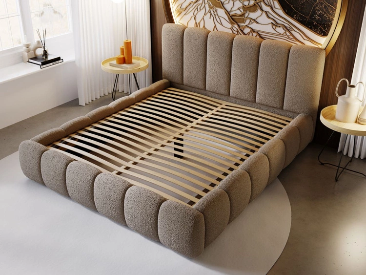 Łóżko tapicerowane bez pojemnika ze stelażem 200x200 Cloud w tkaninie bouclé Brązowe