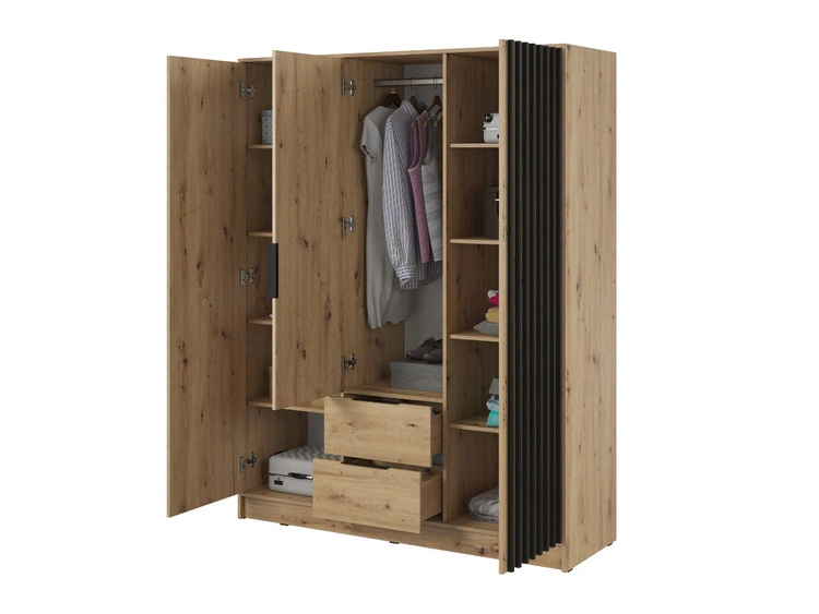 Szafa trzydrzwiowa z drzwiami uchylnymi 155 cm Macron Dąb Artisan z lamelami
