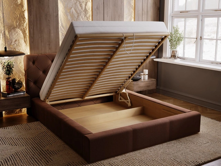 Łóżko tapicerowane z pojemnikiem i stelażem 140x200 Milano Brązowe